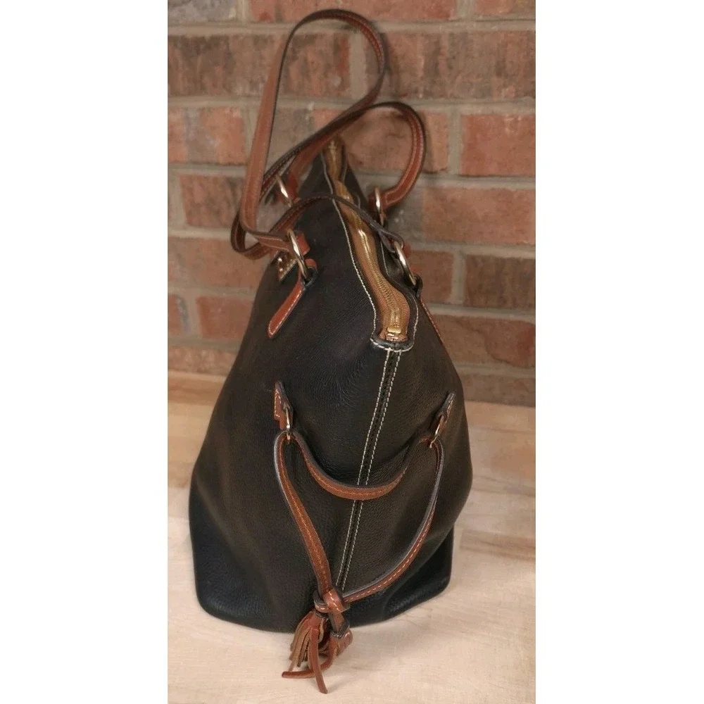 Dooney & Bourke Black Pebbled Leather Tassel Shopper Tote Bag Purse Handbag